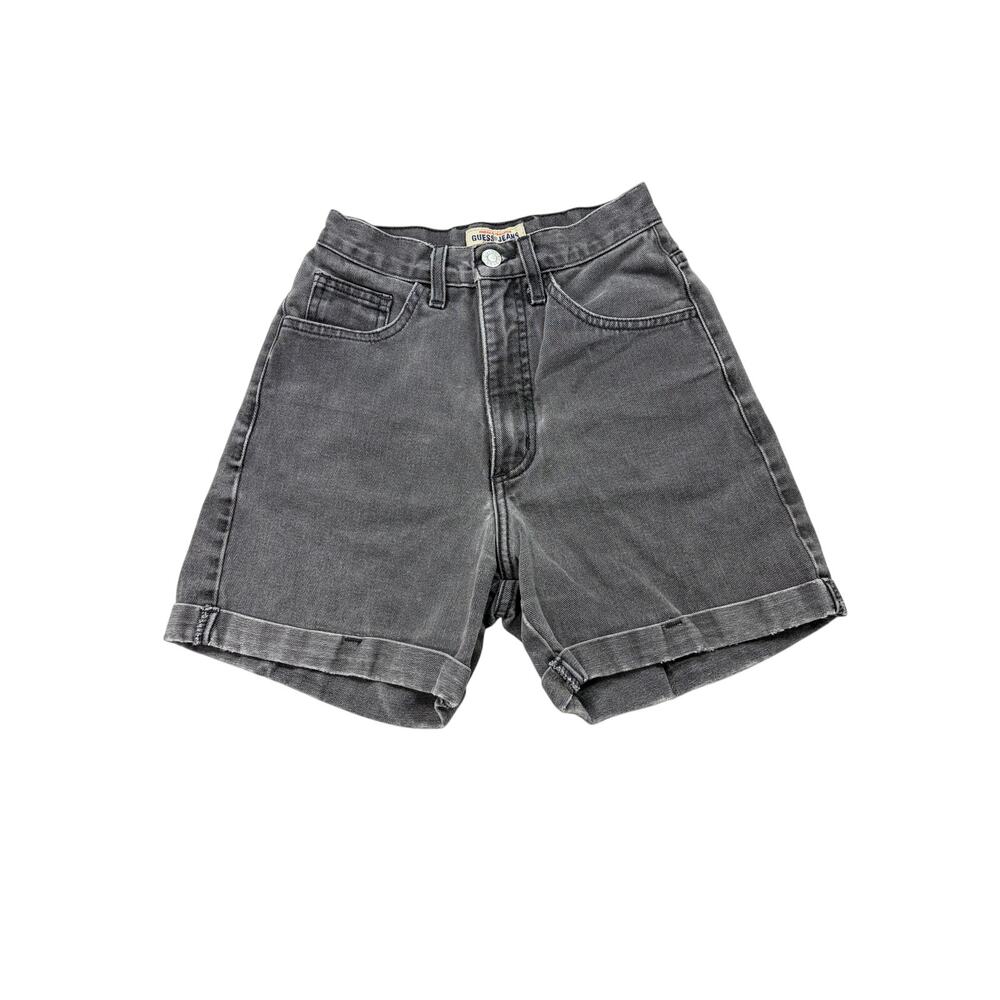 VTG Guess faded black denim shorts. Size 24. Y2K, 1990s. high rise, rolled cuffs